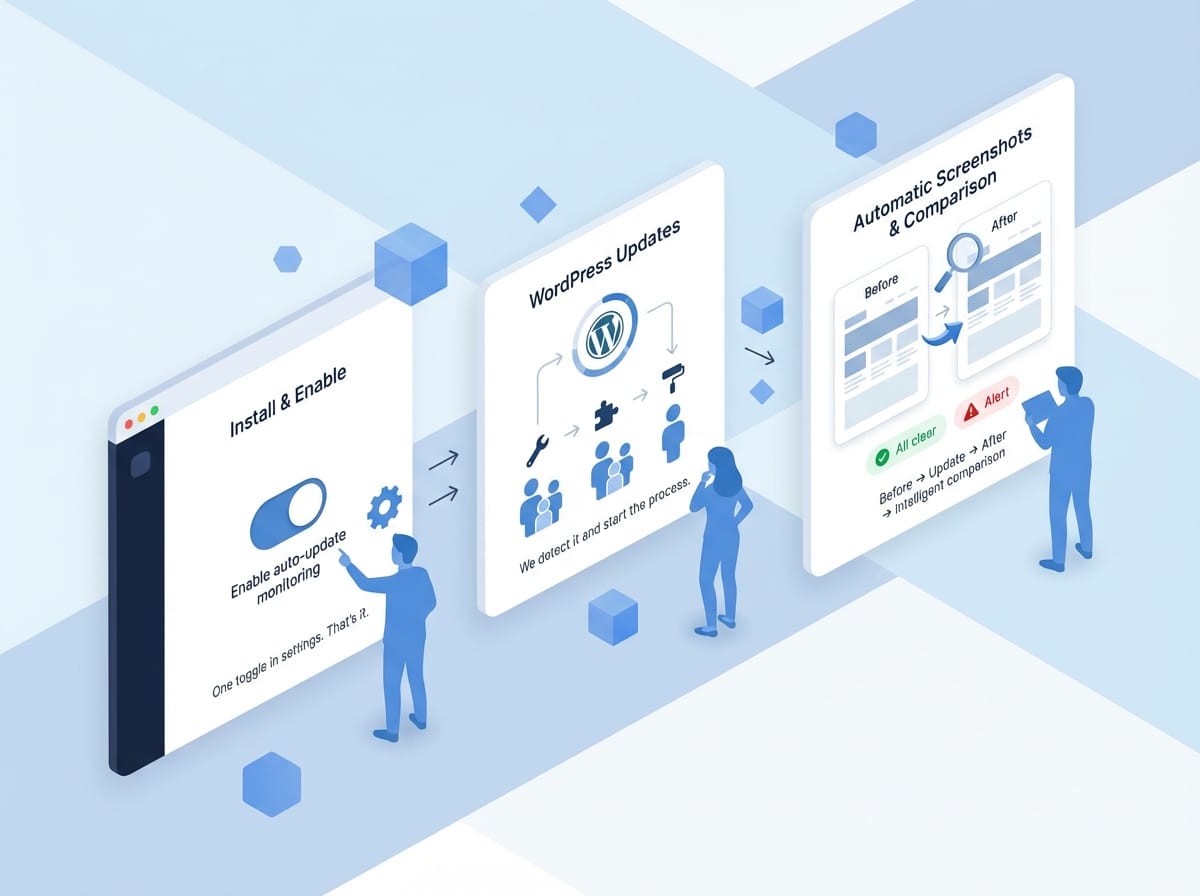 Illustration how wordpress auto update monitoring works