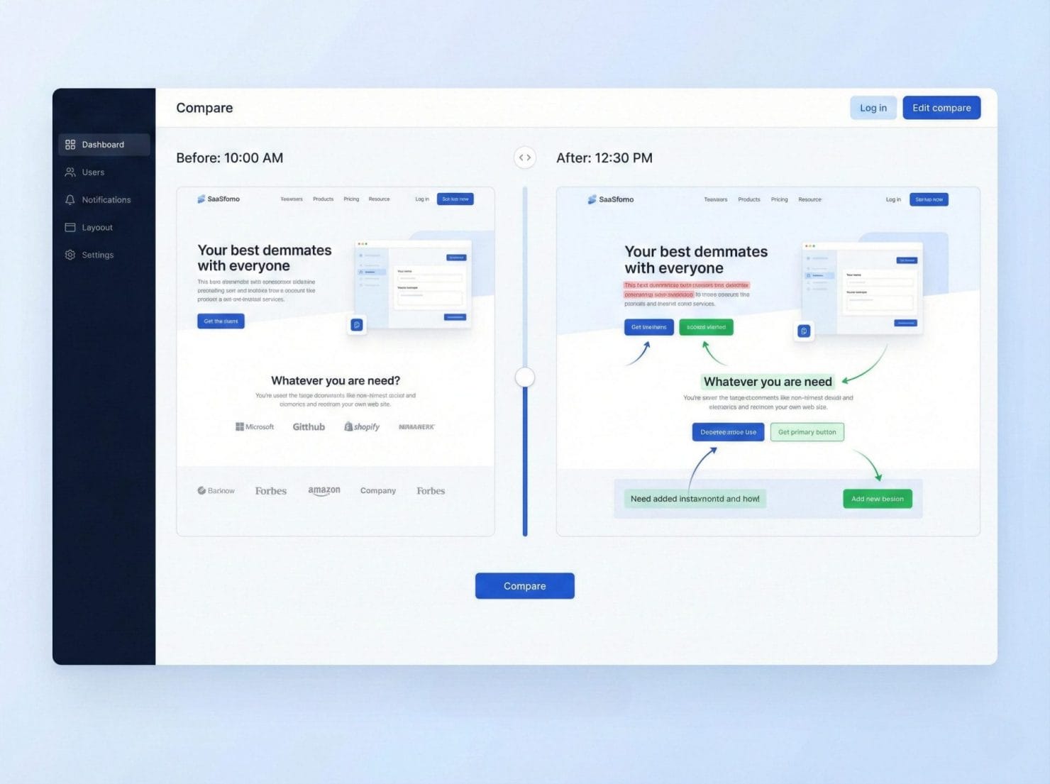 Saas Comparison Dashboard Interface