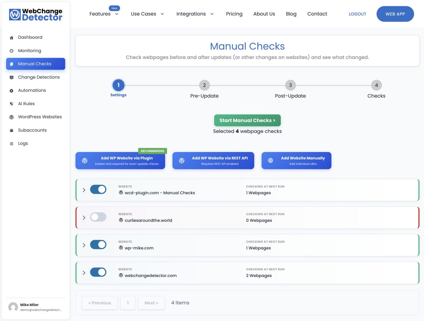 Webapp Manual Checks Settings Step 1