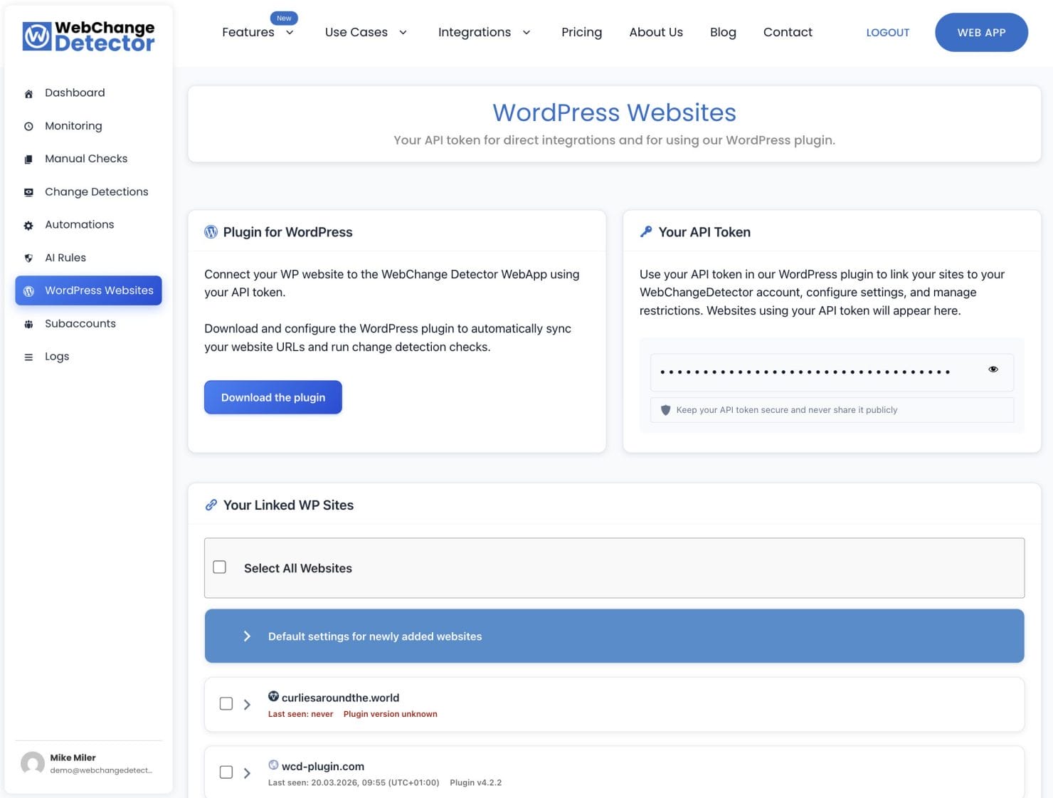 Webapp Websites Page